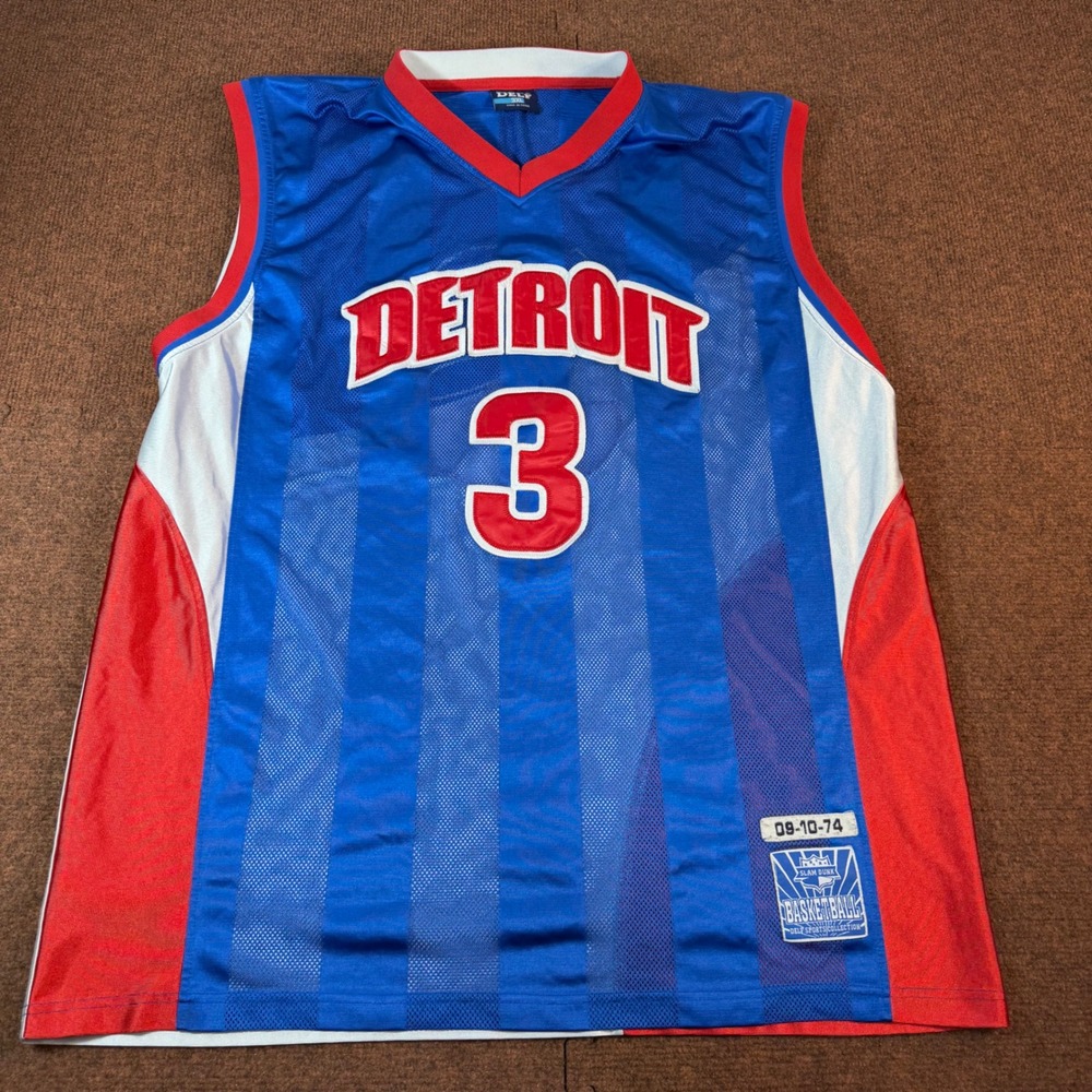 Delf Detroit Basketball Jersey Mens 3XL Blue Red White Mesh Slam Dunk Number 3
